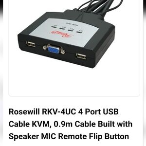 ROSEWILL USB Cable KVM Switch 4-Port RKV-4UC factory sealed